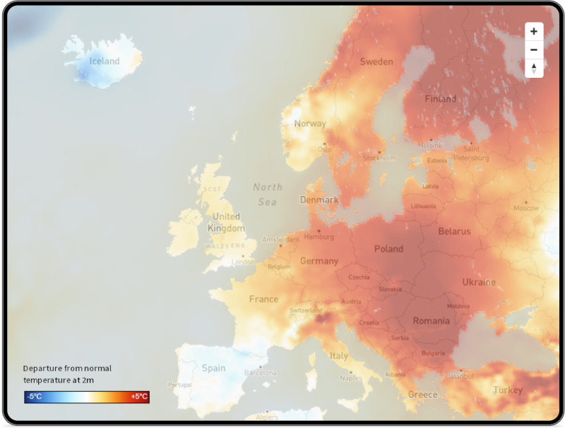 2023年1月地图欧洲温度异常