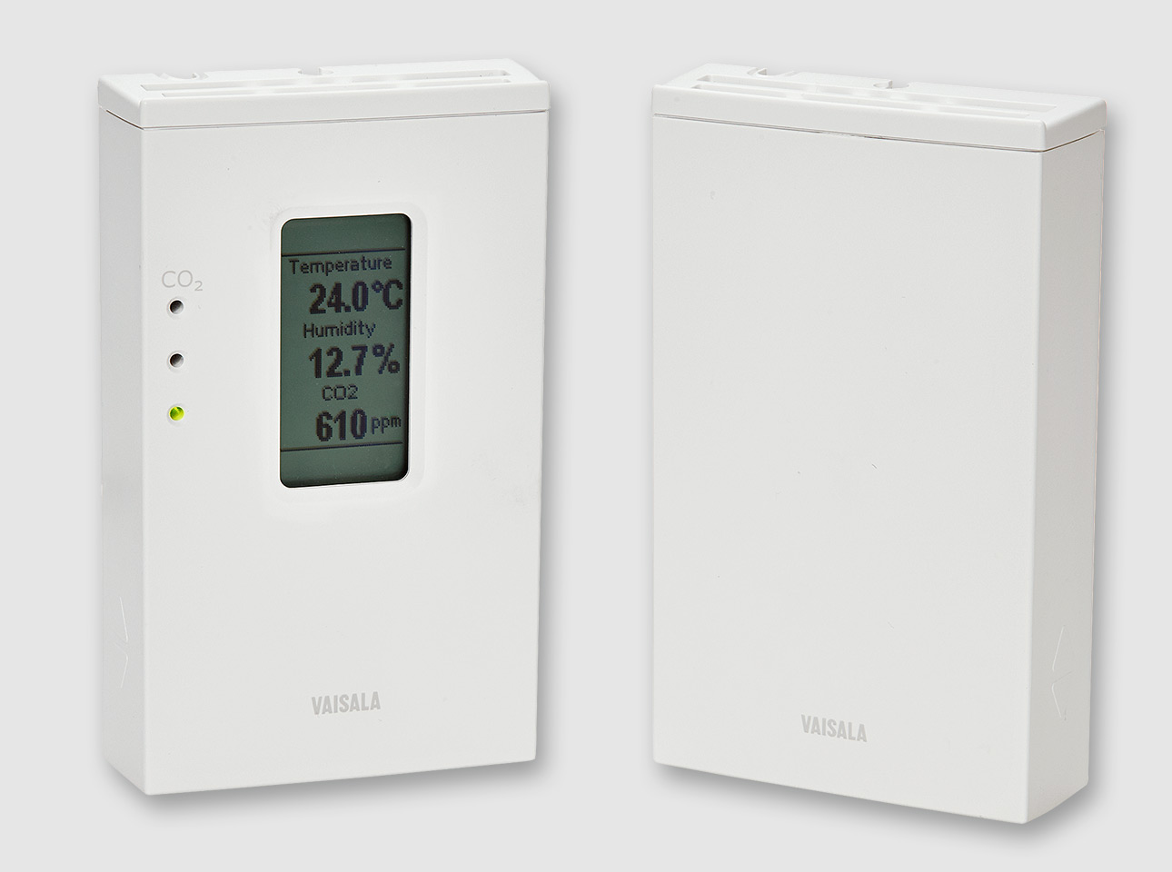 Wall - mounted Vaisala GMW90 Series Carbon Dioxide, Temperature and Humidity Transmitters are especially suited for green building projects and DCV.