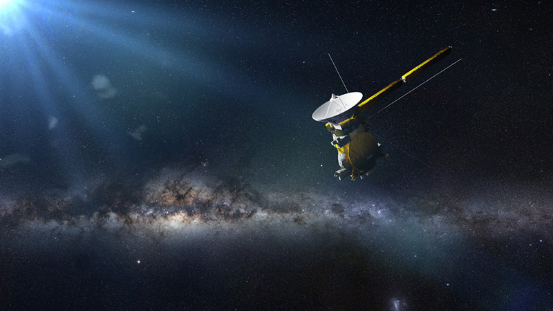 殿堂的Cassini frente a la la GalaxiavíaLáctea（Ilustración3d，los elementos de esta imagen fuerondos proporcionados por la nasa）