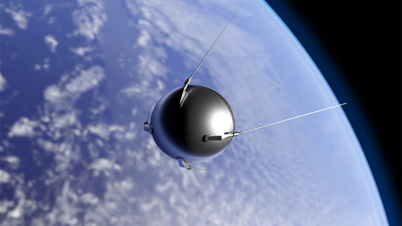 UmaIlustraçãodoPrimeirosatélite人造“ putnik”lançadoPelauniãoSoviéticaem 1957 orbitando a terra a terra